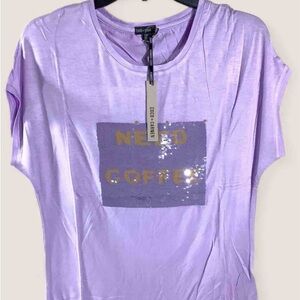 Coco + Carmen Need Coffee Sequined Shirt L/XL
